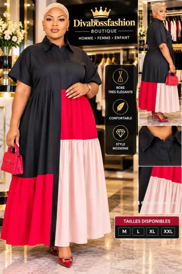 Robe Chemise Maxi Tricolore