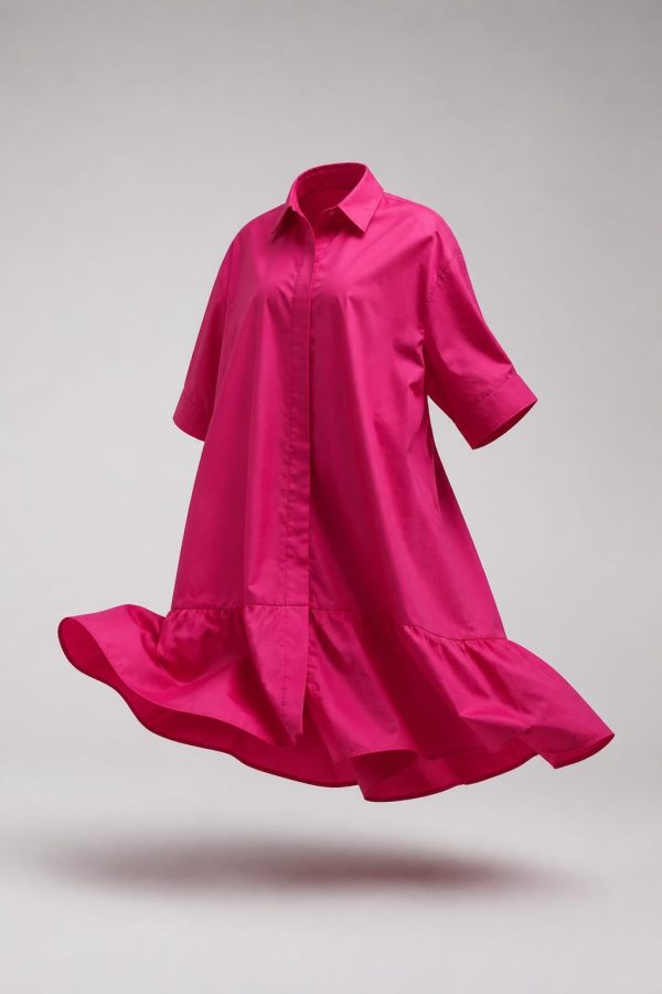 Robe Chemise Courte Fuchsia Évasée
